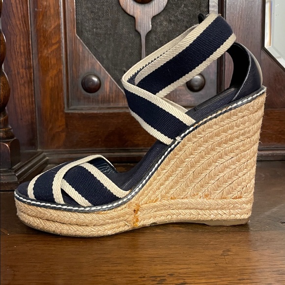 Tory Burch Contrast Elastic Espadrille Navy Cream Women's Size 6 - Picture 3 of 5
